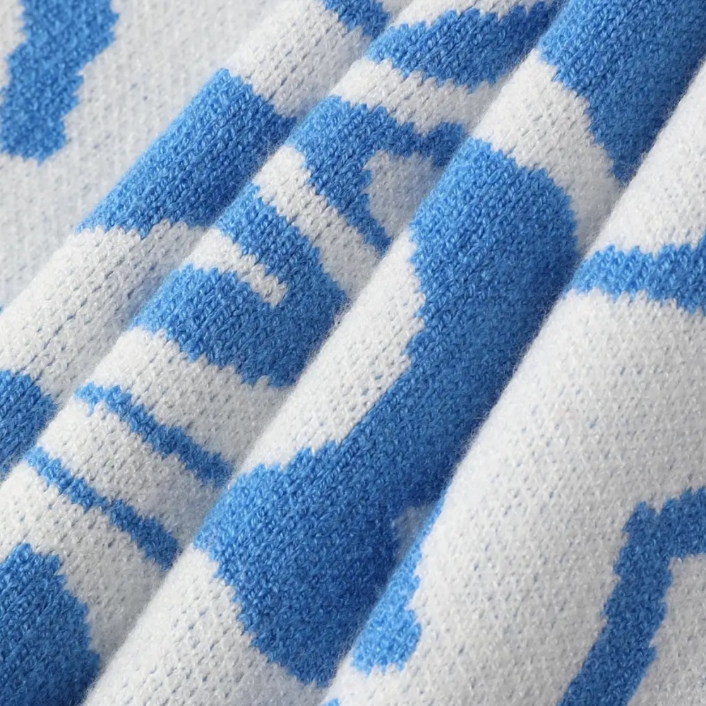 New with tags Cider Blue & White Swirl Knit 70s Vintage Style Mini Halter Dress - Picture 2 of 8